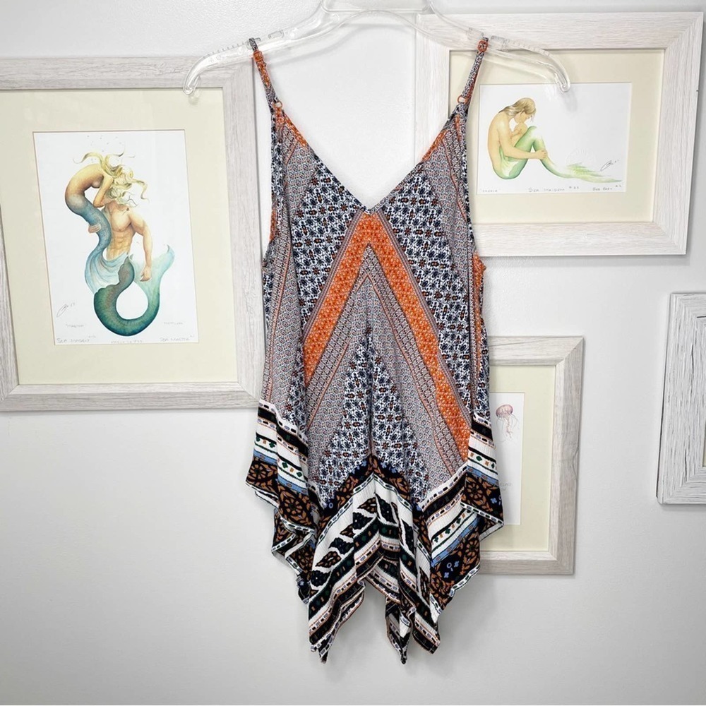 Thml Orange Floral Handkerchief Tank Top Size Small